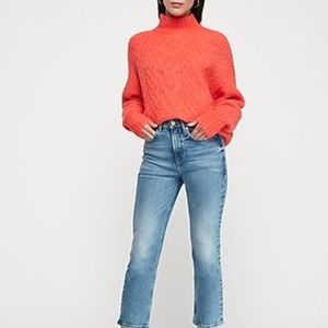 EXPRESS Mock Neck Cable Knit Sweater in Salmon/Neo Orange, S